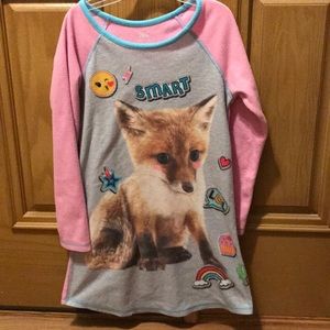 Girls nightgown: Fox and emojis. Pink and gray.